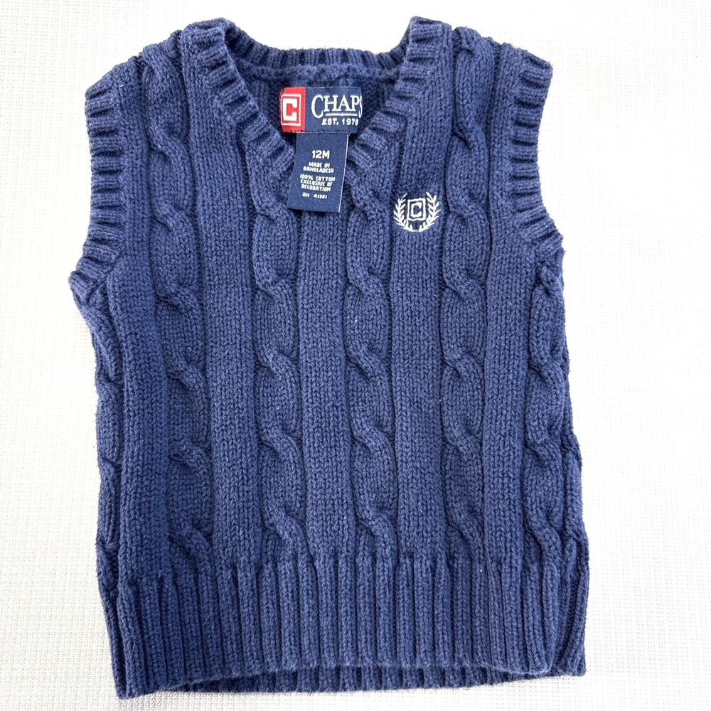 Chaps Cable Knit Sweater Vest Unisex - 12 months - classic, preppy, v-neck